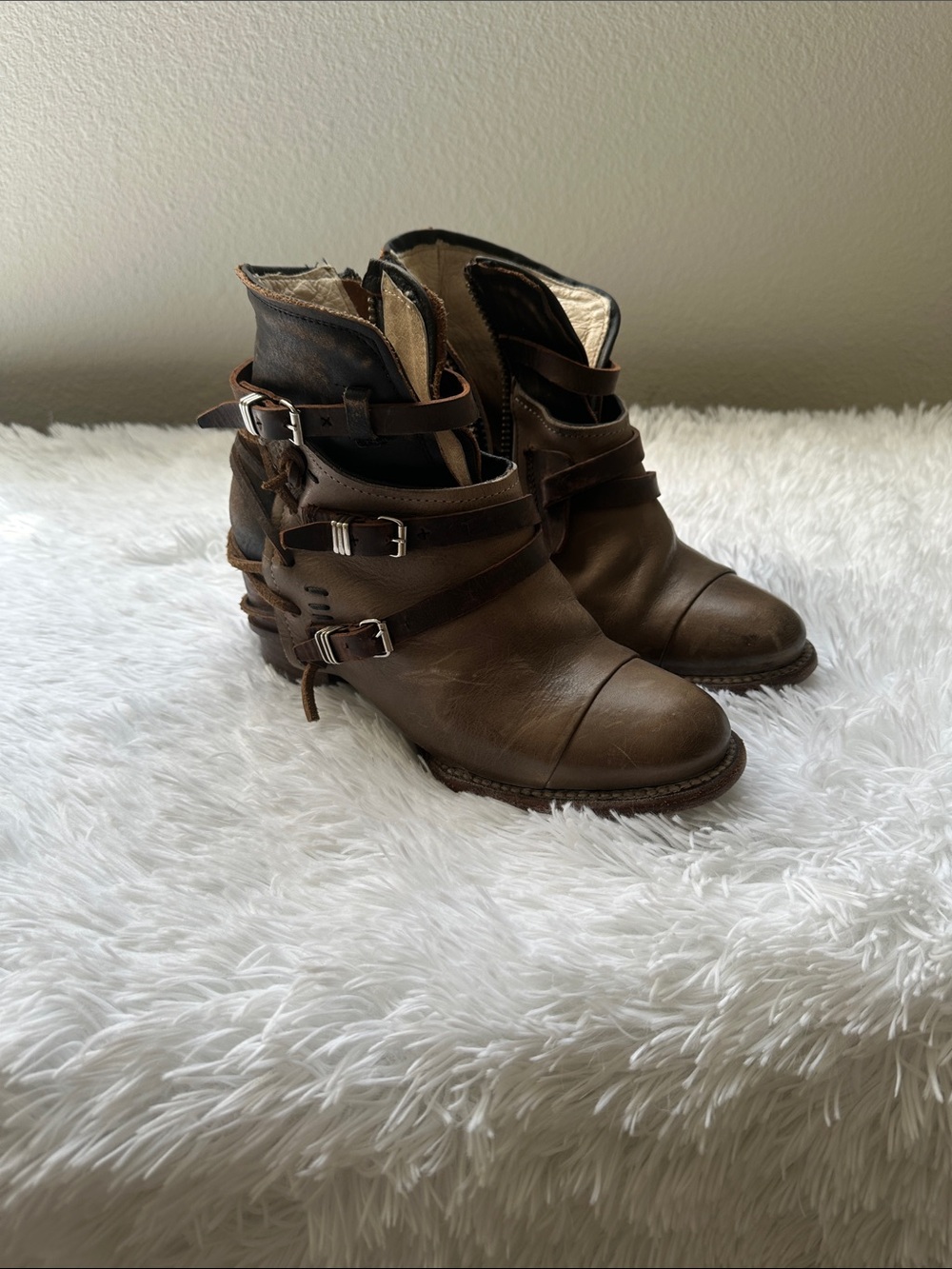 Freebird by Steven Brown Leather Buckle Ankle Boots